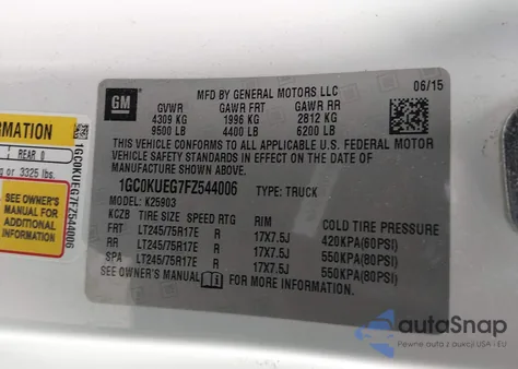 2015 Chevrolet Silverado 2500Hd Wt из США, поврежденный, VIN 1GC0KUEG7FZ544006